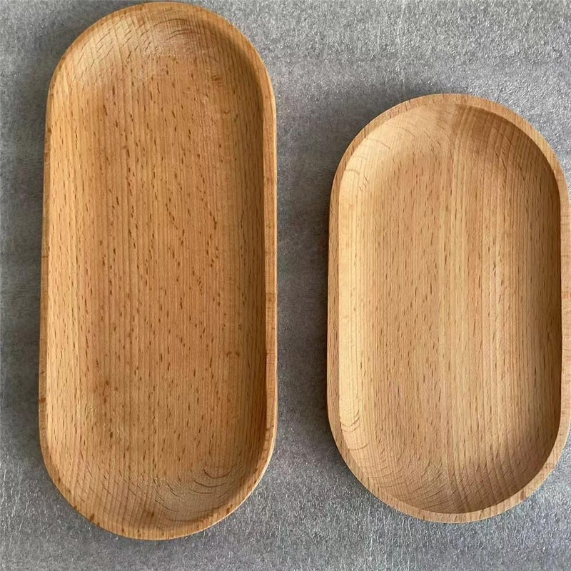 BWRMHME Mini Serving Tray for Jewellery Key Coin Set of 2, Oval Wood Natural Dessert Cup Tray, Small Wooden Cheese Plate, Tableware Decorative Tray - Image 3